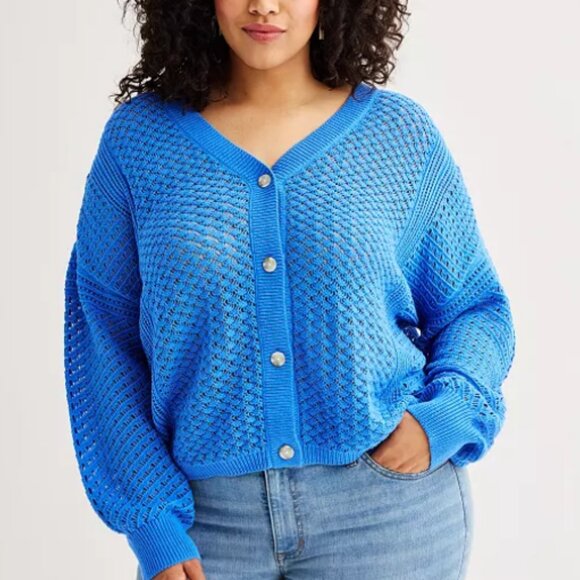 Plus Size Sonoma Goods For Life Button-Front Crochet Cardigan - Picture 1 of 11
